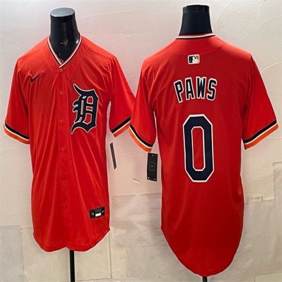 Men's Detroit Tigers #0 Paws Orange Limited Stitched Baseball Jersey - Ujersey