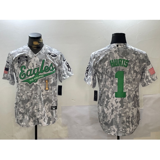 Men's Philadelphia Eagles #1 Jalen Hurts Arctic Camo 2024 Salute to Service Stitched Baseball Jerseys - Ujersey