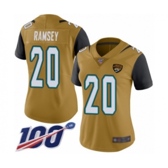 Women's Nike Jacksonville Jaguars #20 Jalen Ramsey Limited Gold Rush Vapor Untouchable 100th Season NFL Jersey