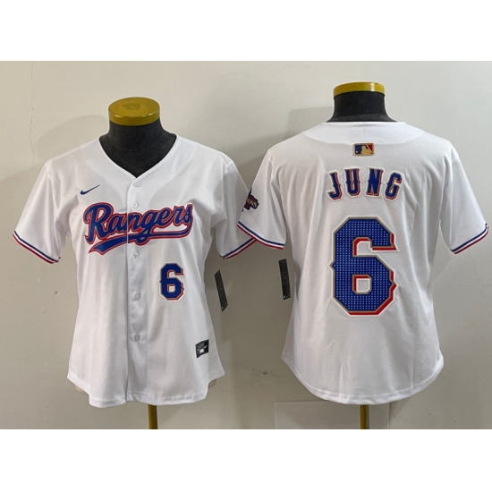 Women's Texas Rangers #6 Josh Jung Number White 2024 Gold Collection Limited Cool Base Jerseys - Ujersey