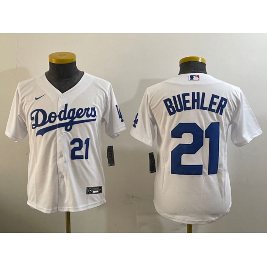 Youth Los Angeles Dodgers #21 Walker Buehler White Stitched Cool Base Nike Jerseys - Ujersey