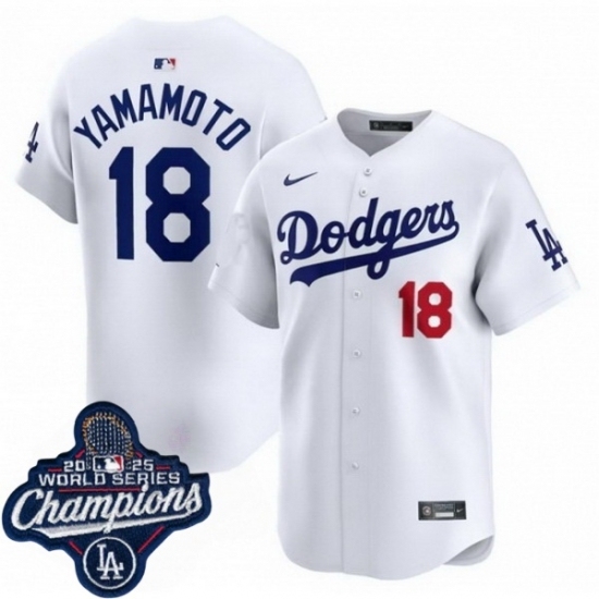 Men's Los Angeles Dodgers 18 Yoshinobu Yamamoto Cool Base 2025 World Champions Stitched Baseball Jersey White - Ujersey