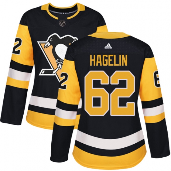 Women's Adidas Pittsburgh Penguins #62 Carl Hagelin Authentic Black Home NHL Jersey - Ujersey