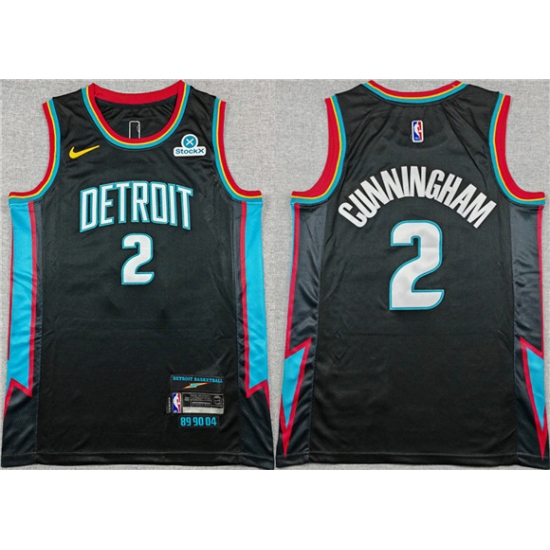 Men's Detroit Pistons #2 Cade Cunningham Black 2025-26 City Edition Stitched Basketball Jersey