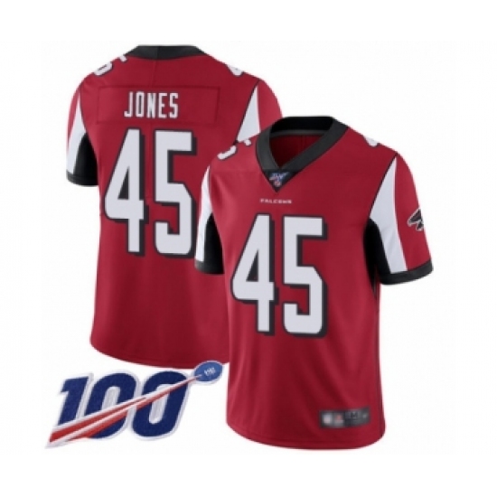 Men's Atlanta Falcons #45 Deion Jones Red Team Color Vapor Untouchable Limited Player 100th Season Football Jersey - Ujersey