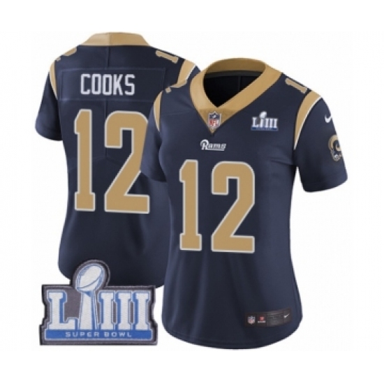Women's Nike Los Angeles Rams #12 Brandin Cooks Navy Blue Team Color Vapor Untouchable Limited Player Super Bowl LIII Bound NFL Jersey - Ujersey