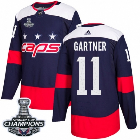Youth Adidas Washington Capitals #11 Mike Gartner Authentic Navy Blue 2018 Stadium Series 2018 Stanley Cup Final Champions NHL Jersey - Ujersey