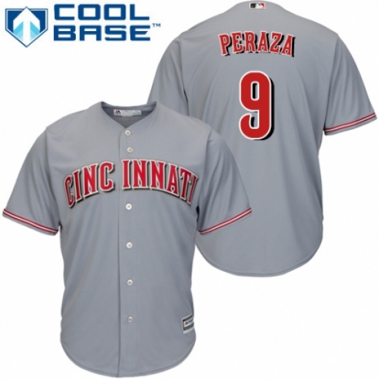 Men's Majestic Cincinnati Reds #9 Jose Peraza Replica Grey Road Cool Base MLB Jersey - Ujersey
