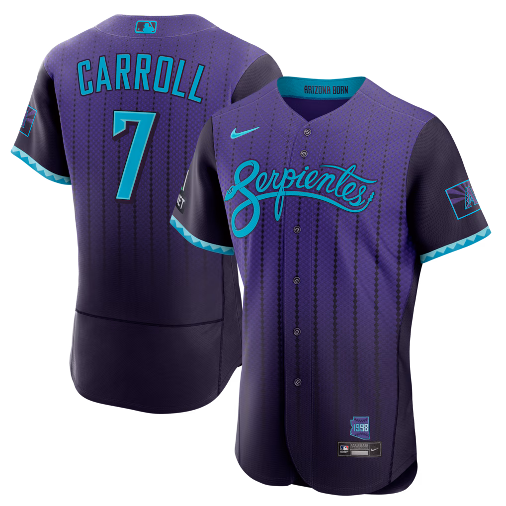 Men's Arizona Diamondbacks Corbin Carroll Nike Purple City Connect Authentic Sponsor Patch Jersey - Ujersey