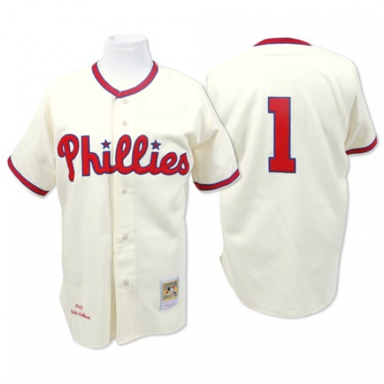 Men's Mitchell and Ness Philadelphia Phillies #1 Richie Ashburn Replica Cream Throwback MLB Jersey - Ujersey
