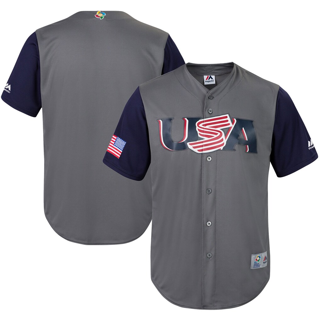 Youth USA Baseball Majestic Gray/Navy 2017 World Baseball Classic Cool Base Replica Team Jersey - ujerseystore