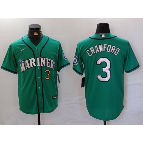 Men's Seattle Mariners #3 JP Crawford Number Teal Green Stitched Cool Base Nike Jersey - Ujersey