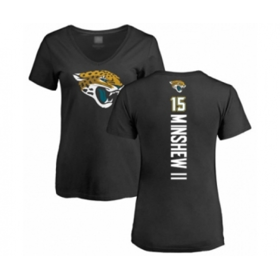 Football Women's Jacksonville Jaguars #15 Gardner Minshew II Black Backer V-Neck T-Shirt - Ujersey