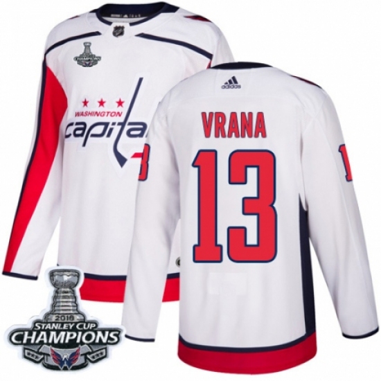 Men's Adidas Washington Capitals #13 Jakub Vrana Authentic White Away 2018 Stanley Cup Final Champions NHL Jersey - Ujersey