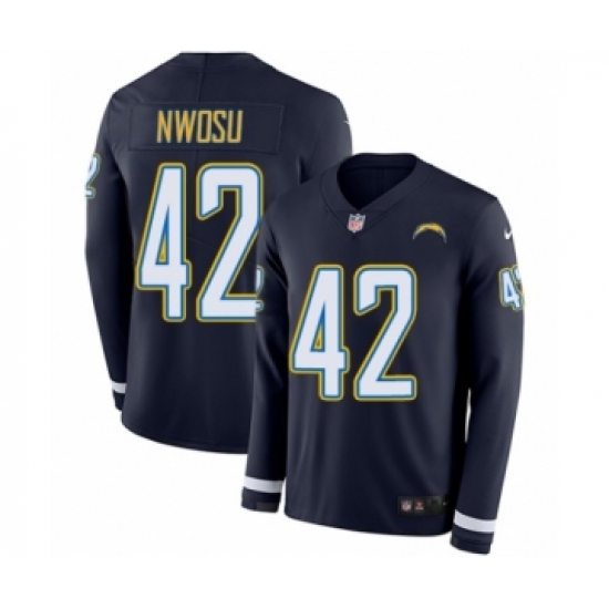 Men's Nike Los Angeles Chargers #42 Uchenna Nwosu Limited Navy Blue Therma Long Sleeve NFL Jersey - Ujersey