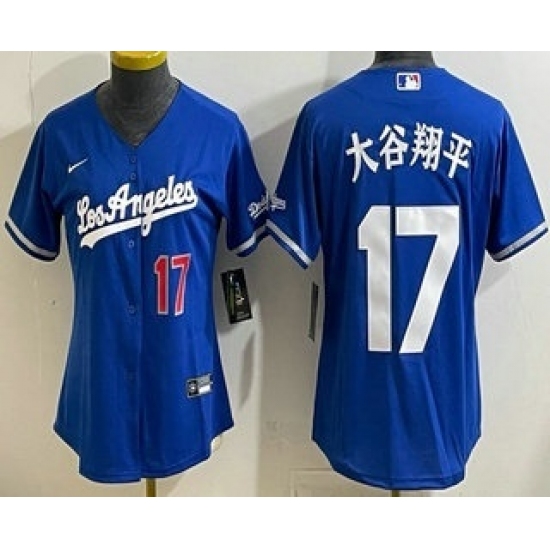 Women's Los Angeles Dodgers #17 大谷翔平 Blue Japanese Alternate Stadium Jersey - Ujersey
