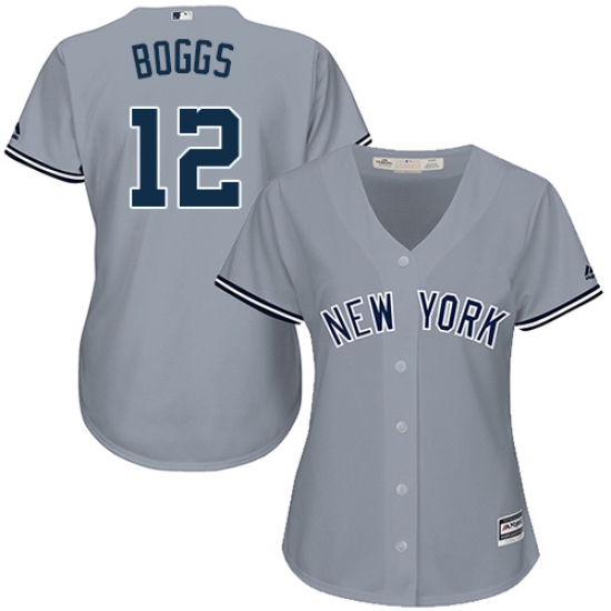 Women's Majestic New York Yankees #12 Wade Boggs Replica Grey Road MLB Jersey - Ujersey