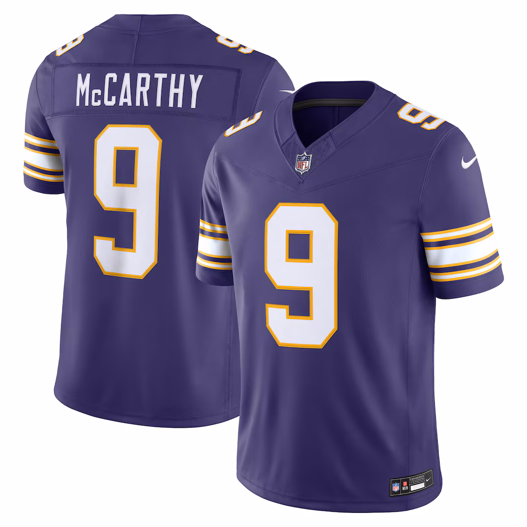 Men's Minnesota Vikings J.J. McCarthy Nike Purple Alternate Classic Vapor F.U.S.E. Stitched Limited Jersey