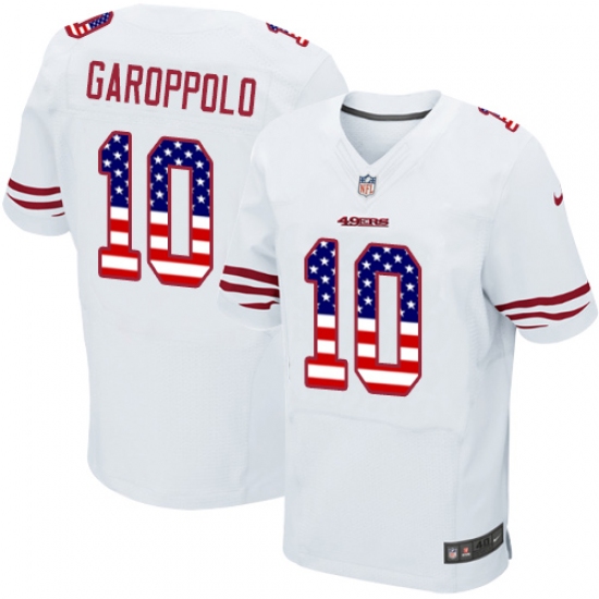 Men's Nike San Francisco 49ers #10 Jimmy Garoppolo Elite White Road USA Flag Fashion NFL Jersey - ujerseystore