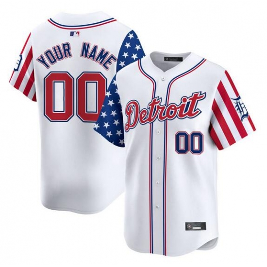 Men's Detroit Tigers ACTIVE PLAYER Custom White 2025 Independence Day Vapor Premier Limited Stitched Baseball Jersey - Ujersey