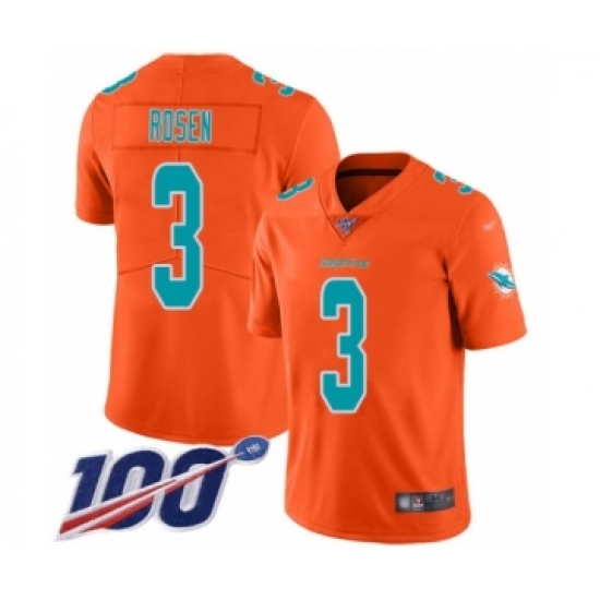 Men's Miami Dolphins #3 Josh Rosen Limited Orange Inverted Legend 100th Season Football Jersey - Ujersey