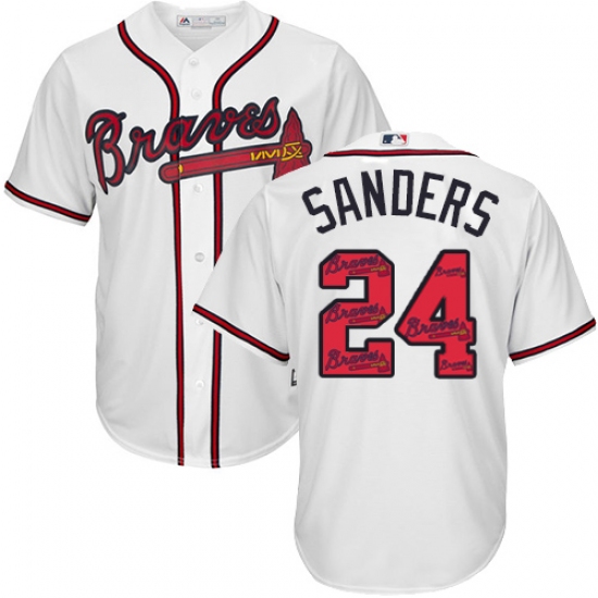 Men's Majestic Atlanta Braves #24 Deion Sanders Authentic White Team Logo Fashion Cool Base MLB Jersey - Ujersey