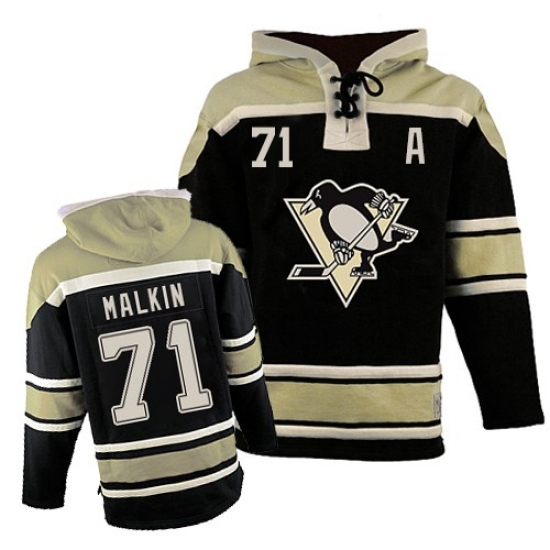 Men's Old Time Hockey Pittsburgh Penguins #71 Evgeni Malkin Premier Black Sawyer Hooded Sweatshirt NHL Jersey - Ujersey