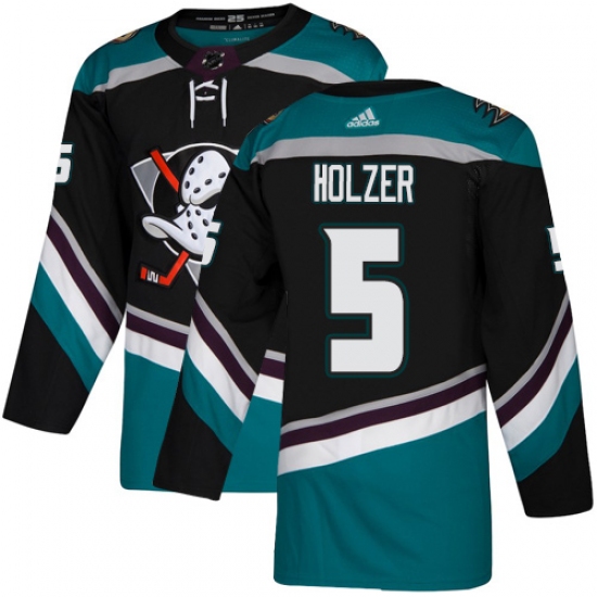 Youth Adidas Anaheim Ducks #5 Korbinian Holzer Authentic Black Teal Third NHL Jersey - Ujersey