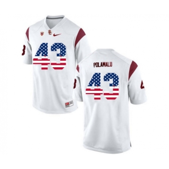 USC Trojans 43 Troy Polamalu White USA Flag College Football Jersey - Ujersey