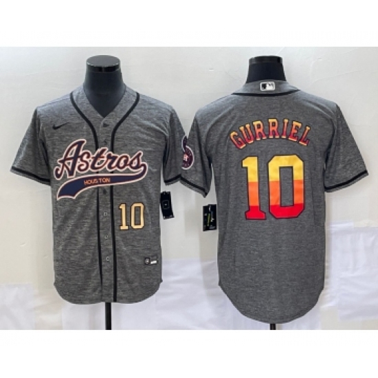 Men's Houston Astros #10 Yuli Gurriel Number Grey Gridiron Cool Base Stitched Baseball Jersey - Ujersey