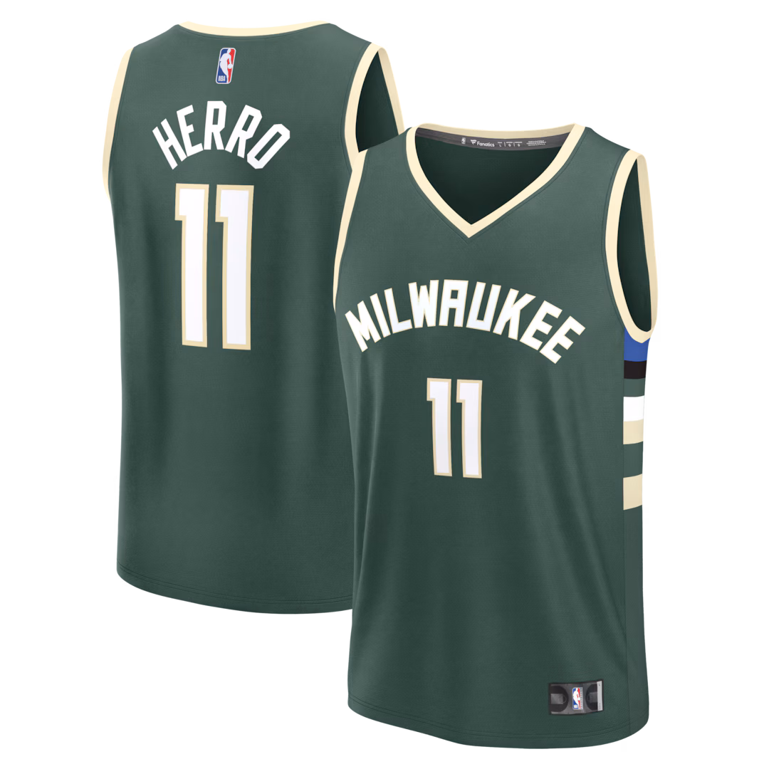 Men's Milwaukee Bucks Tyler Herro Fanatics Hunter Green Fast Break Replica Jersey - Icon Edition