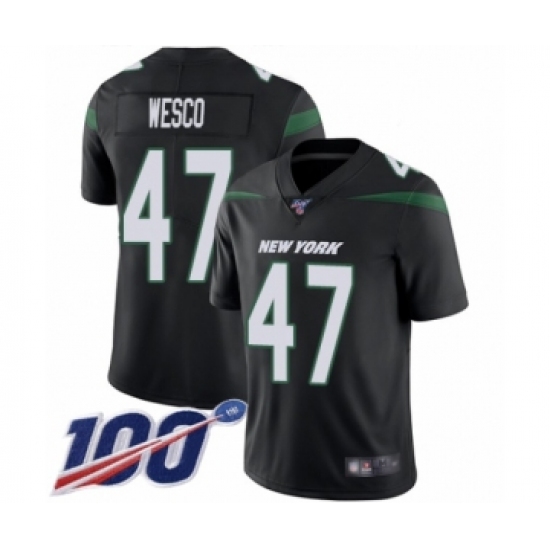 Men's New York Jets #47 Trevon Wesco Black Alternate Vapor Untouchable Limited Player 100th Season Football Jersey - Ujersey