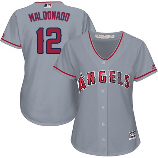 Women's Majestic Los Angeles Angels of Anaheim #12 Martin Maldonado Authentic Grey Road Cool Base MLB Jersey