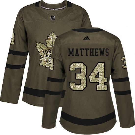Women's Adidas Toronto Maple Leafs #34 Auston Matthews Authentic Green Salute to Service NHL Jersey - Ujersey