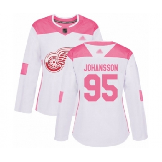 Women's Detroit Red Wings #95 Albert Johansson Authentic White Pink Fashion Hockey Jersey - Ujersey
