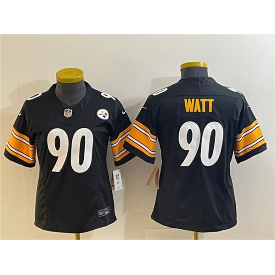 Women's Pittsburgh Steelers #90 T. J. Watt Black 2023 F.U.S.E. Stitched Jerseys - Ujersey