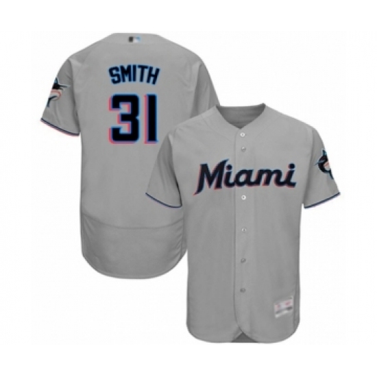 Men's Miami Marlins #31 Caleb Smith Grey Road Flex Base Authentic Collection Baseball Player Jersey - Ujersey