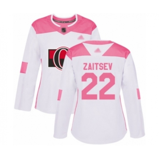 Women's Ottawa Senators #22 Nikita Zaitsev Authentic White Pink Fashion Hockey Jersey - Ujersey