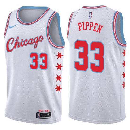 Youth Nike Chicago Bulls #33 Scottie Pippen Swingman White NBA Jersey - City Edition - ujerseystore