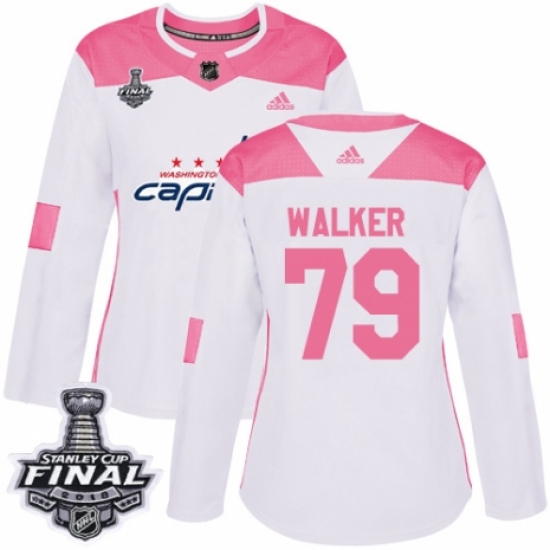 Women's Adidas Washington Capitals #79 Nathan Walker Authentic White/Pink Fashion 2018 Stanley Cup Final NHL Jersey - Ujersey
