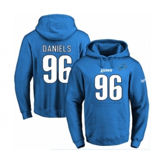 Football Men's Detroit Lions #96 Mike Daniels Blue Name & Number Pullover Hoodie - Ujersey