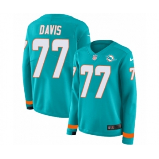 Women's Nike Miami Dolphins #77 Jesse Davis Limited Aqua Therma Long Sleeve NFL Jersey - Ujersey