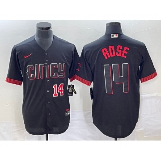 Men's Cincinnati Reds #14 Pete Rose Number Black 2023 City Connect Cool Base Stitched Jersey - Ujersey