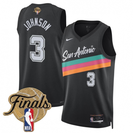 Men's San Antonio Spurs #3 Keldon Johnson Black 2026 Finals City Edition Stitched Basketball Jersey - Ujersey