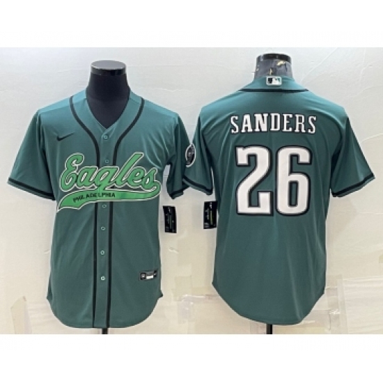 Men's Philadelphia Eagles #26 Miles Sanders Green With Patch Cool Base Stitched Baseball Jersey - Ujersey
