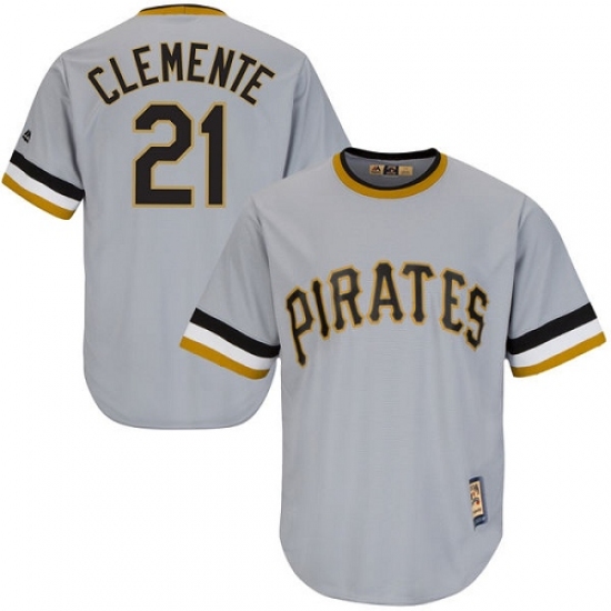Men's Majestic Pittsburgh Pirates #21 Roberto Clemente Authentic Grey Cooperstown Throwback MLB Jersey - Ujersey