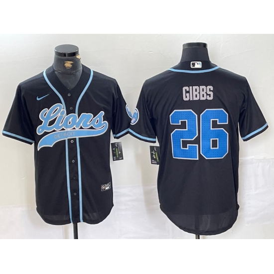 Men's Detroit Lions #26 Jahmyr Gibbs Black With Cool Base Stitched Baseball Jersey - Ujersey
