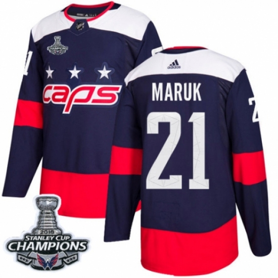 Youth Adidas Washington Capitals #21 Dennis Maruk Authentic Navy Blue 2018 Stadium Series 2018 Stanley Cup Final Champions NHL Jersey