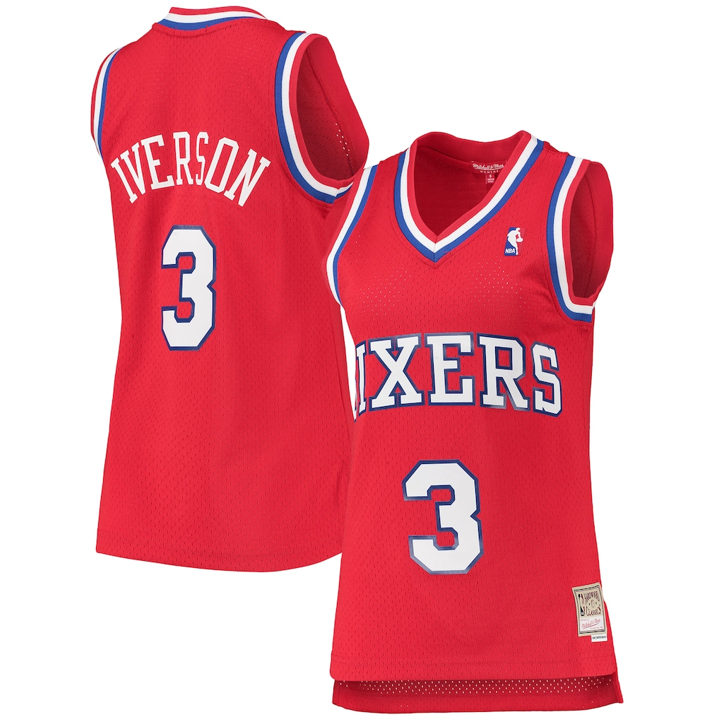 Women's Philadelphia 76ers Allen Iverson Mitchell & Ness Red 2002/03 Hardwood Classics Swingman Jersey - Vujersey Los Angeles Rams
