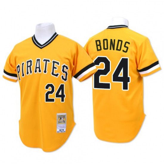 Men's Mitchell and Ness Pittsburgh Pirates #24 Barry Bonds Authentic Gold Throwback MLB Jersey - Ujersey